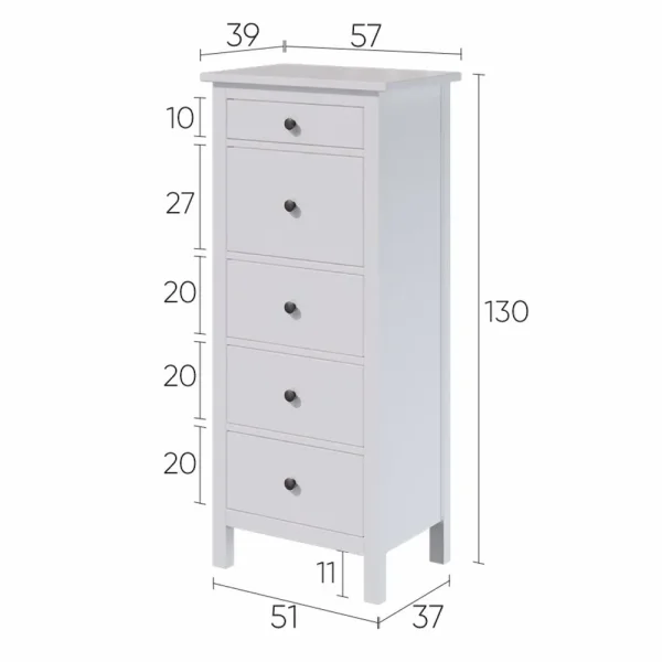 Комод 5 ящиков Кымор белый