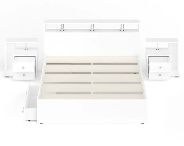 Спальня Камелия, кровать с ящиками 1600 + две тумбы, белый