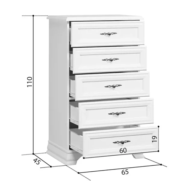 Комод пять ящиков Кентаки KOM5S белый