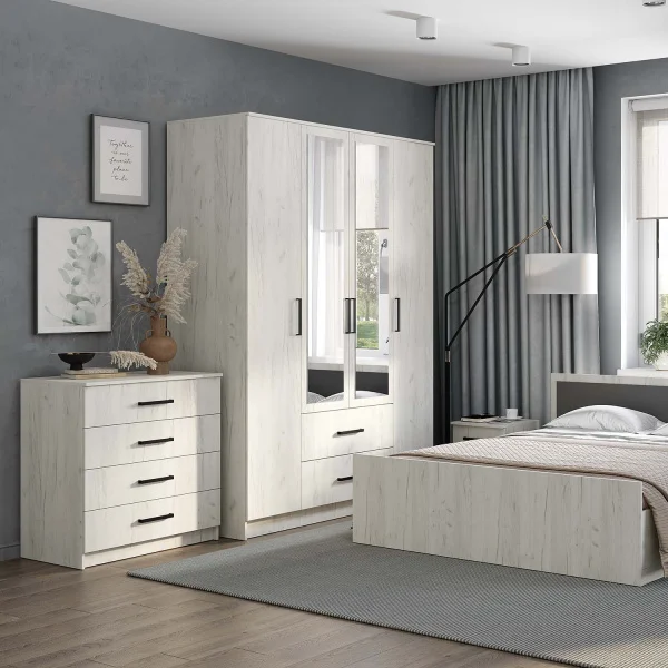 Шкаф 4-х створчатый Фиеста дуб крафт белый