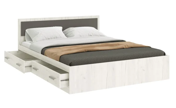 Кровать Фиеста NEW с ящиками 160х200 графит/дуб крафт белый
