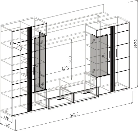 Стенка Хилтон-1 венге/белый глянец