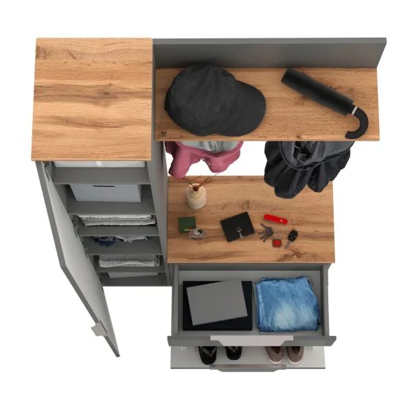 Модульная прихожая Октава с пеналом серый графит/дуб крафт золотой