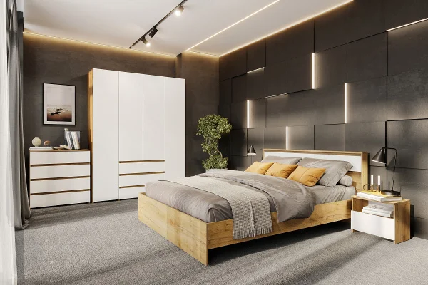 Шкаф комбинированный 4-х створчатый Некст-1 дуб золотой/белый