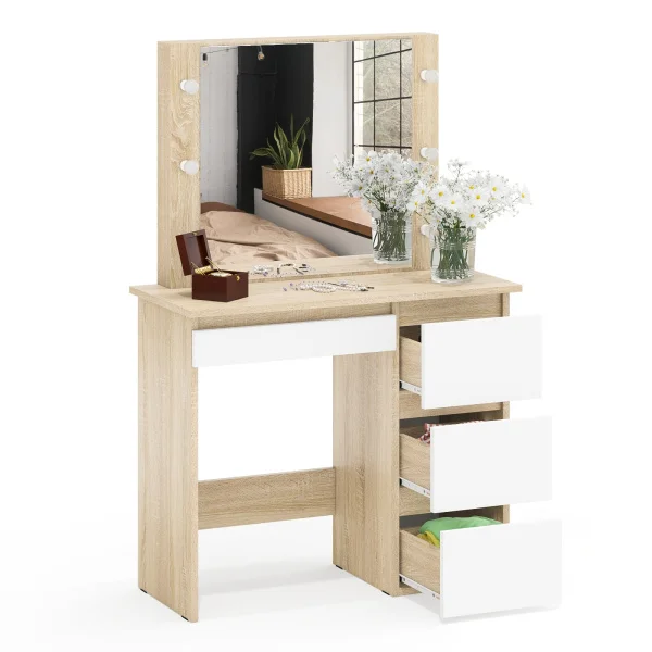 Стол косметический с подсветкой Сура дуб сонома/белый