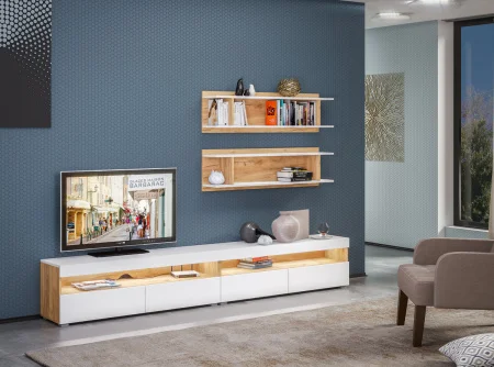 Тумба под ТВ Альба дуб крафт золотой/белый премиум