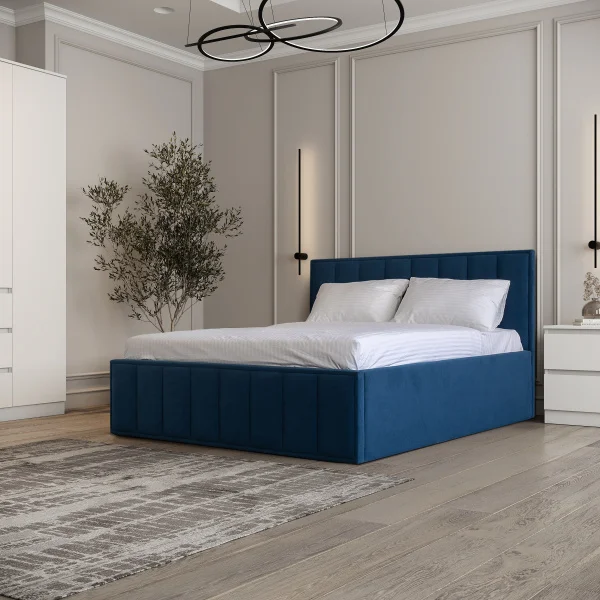 Кровать Лана 160х200 с подъемным механизмом, велюр синий софт