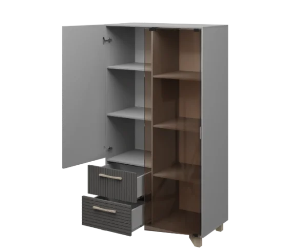 Стеллаж Копенгаген со стеклом белый/серый графит