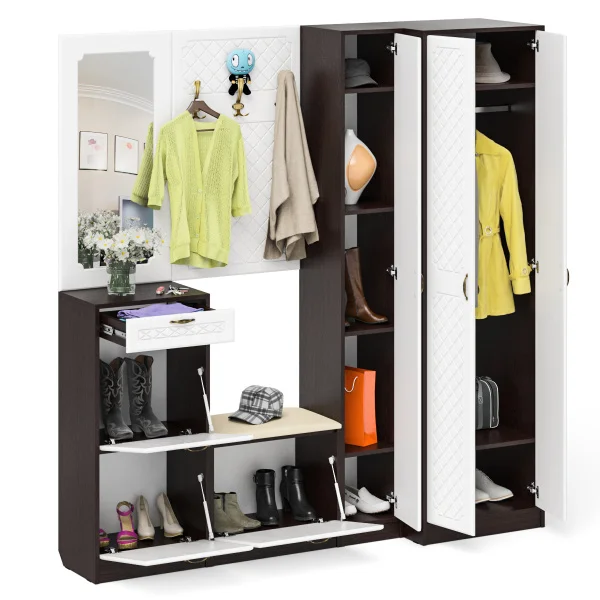 Модульная прихожая П-6 венге/белое дерево фрезеровка ромб