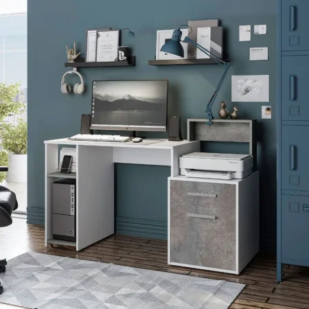 Стол компьютерный Лайф бетон/белый