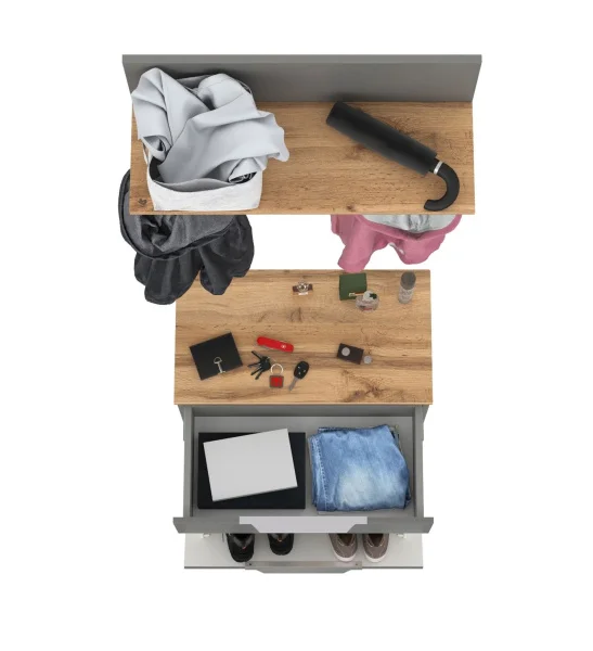 Октава 16.127 Тумба для обуви + 15.14.01 Вешалка серый графит/дуб крафт золотой