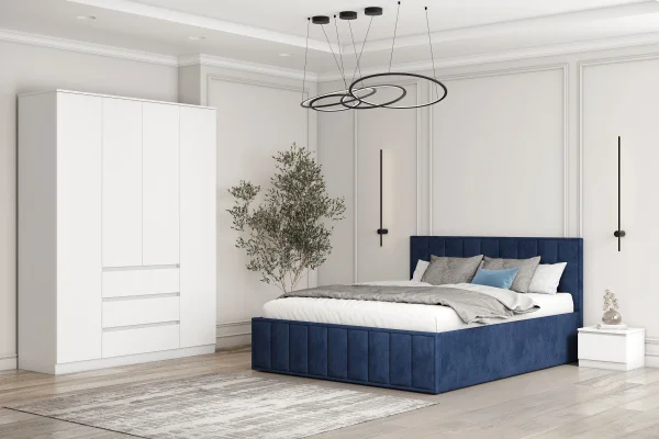 Кровать Лана 160х200 с подъемным механизмом, велюр синий софт