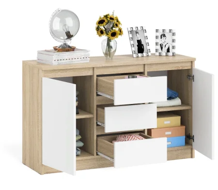 Комод-тумба три ящика и две дверки МК 1200.3 дуб сонома/белый