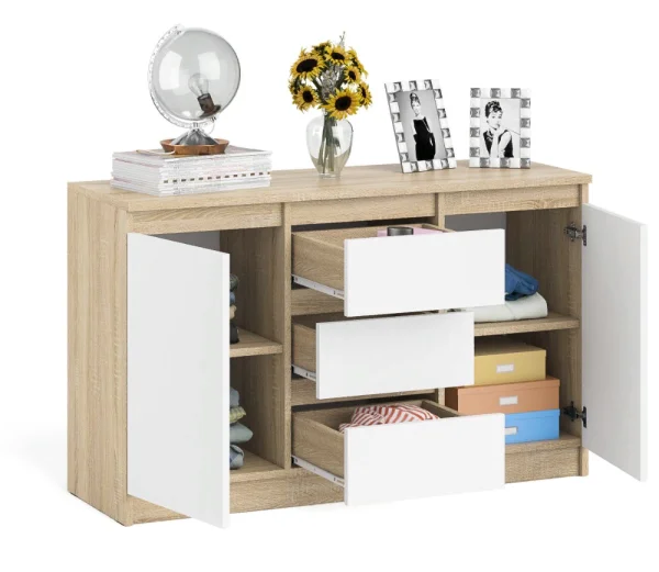 Комод-тумба три ящика и две дверки МК 1200.3 дуб сонома/белый