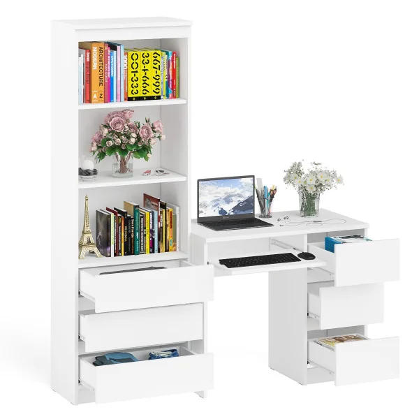 Комплект Мори Стол компьютерный МС-6 правый + Стеллаж МСТ 600.3 белый