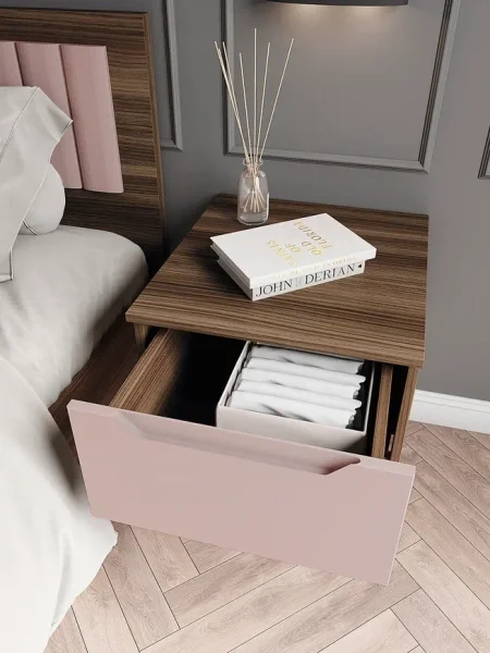 Тумба прикроватная подвесная Роза орех франклин/пудра скин тренто