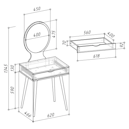 Трюмо 4-25912 белый/дуб крафт серый