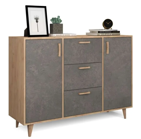 Комод Эго К-2 (НГ) дуб крафт золотой/камень темный