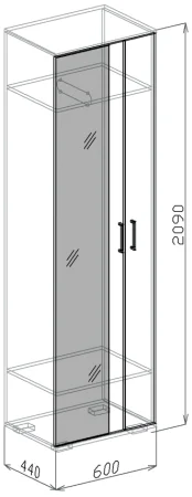 Шкаф Лидер №2 с зеркалом венге/рельеф пастель