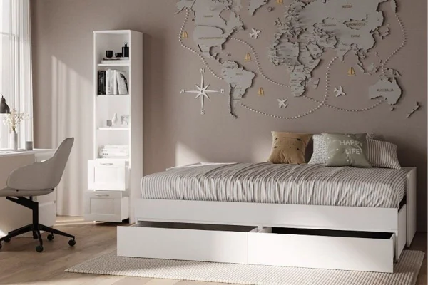 Кровать раздвижная с ящиками Сириус 90х200 белый