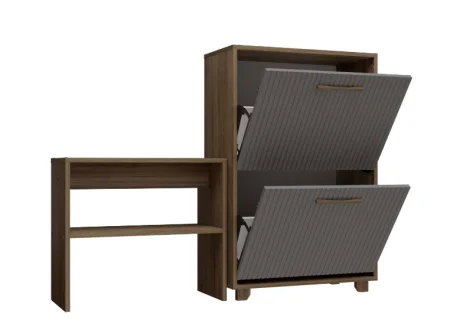 Обувница Копенгаген 2 ящика + Скамья Копенгаген дуб самдал/серый графит