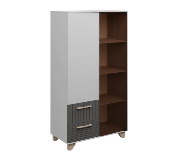 Стеллаж Копенгаген со стеклом белый/серый графит