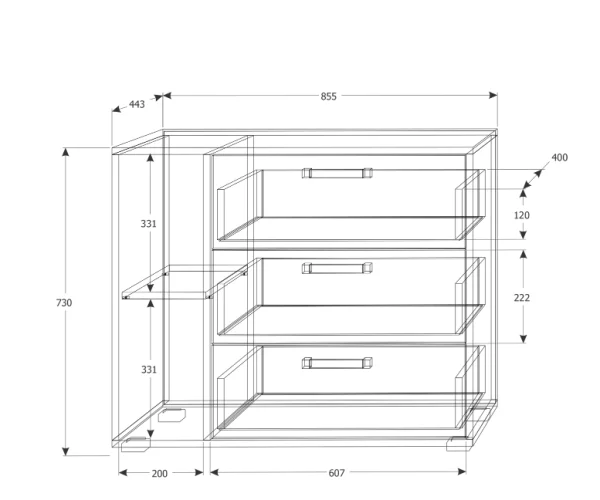 Комод Юпитер белый текстурный/дуб крафт золотой/бетонный камень