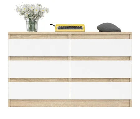 Широкий комод шесть ящиков МК 1200.6 дуб сонома/белый