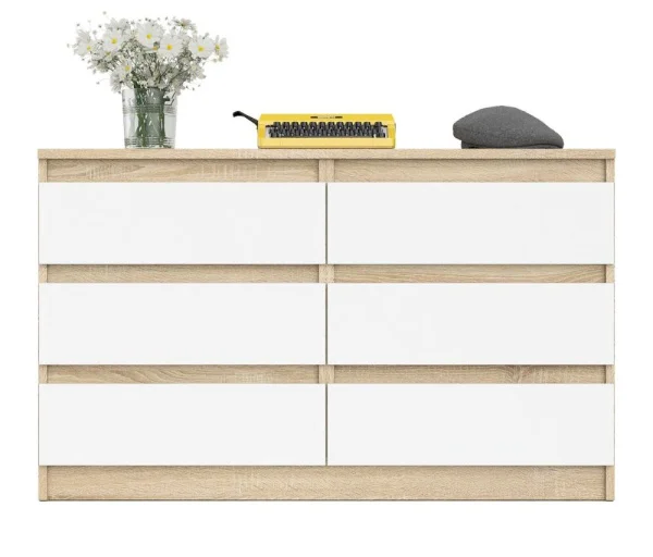 Широкий комод шесть ящиков МК 1200.6 дуб сонома/белый