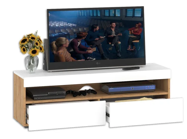 Тумба под ТВ Альба дуб крафт золотой/белый премиум Тумба под ТВ Альба дуб крафт золотой/белый премиум