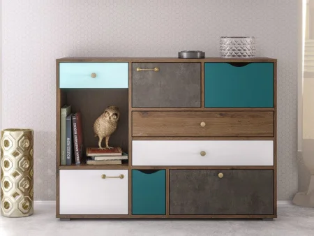 Комод Вайс 10.104 морское дерево винтаж/камень тёмный/бензин/мята/белый премиум