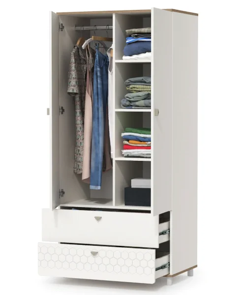 Шкаф 2-х дверный Эйп 13.334 белый/дуб белый