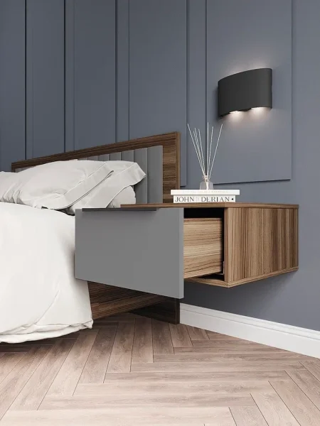 Тумба прикроватная подвесная Роза орех франклин/графит скин ройс