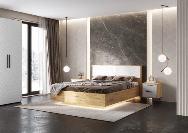 Кровать парящая Флэш 1,6 браш вайт/дуб крафт