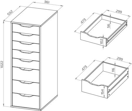 Узкий комод 8 ящиков Ингар белый