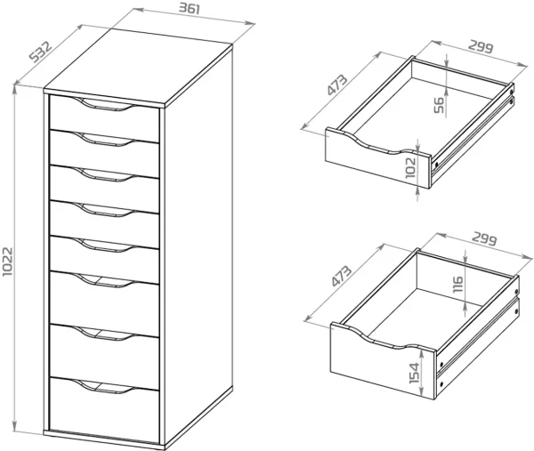 Узкий комод 8 ящиков Ингар белый