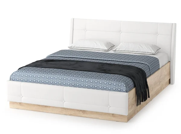 Кровать Муссон 11.28 с подъемным механизмом белый/дуб эндгрейн элегантный