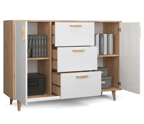 Комод Эго К-2 (НГ) дуб крафт золотой/белый глянец