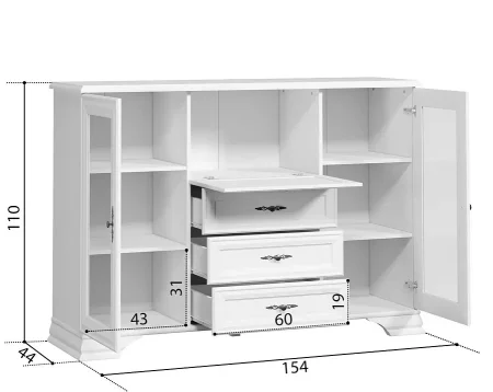 Комод-бар Кентаки KOM2W3S1B белый