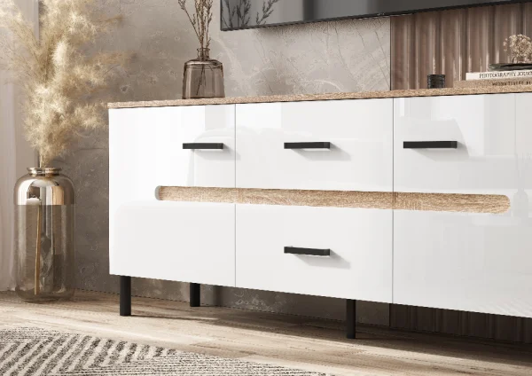 Тумба ТВ Ким (металл) дуб сонома/белый глянец