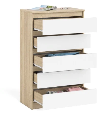 Узкий комод пять ящиков МК 700.5 дуб сонома/белый