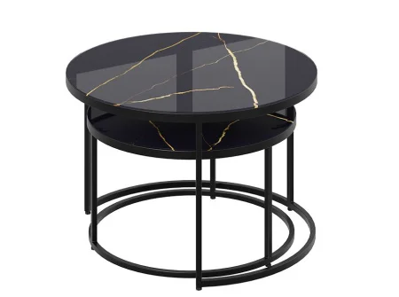 Стол журнальный Вега черный, стекло черное золото