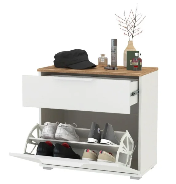 Тумба для обуви Октава 16.127 белый шагрень/дуб крафт золотой