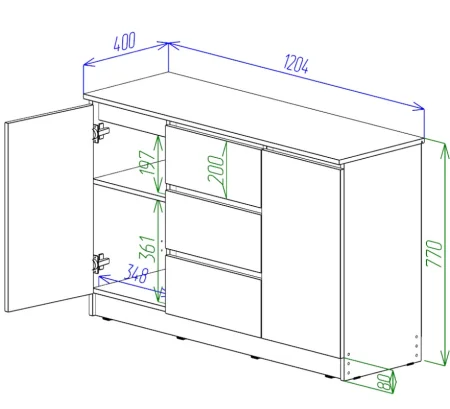 Комод Охта Лайт 1200.3 дуб вотан/белый
