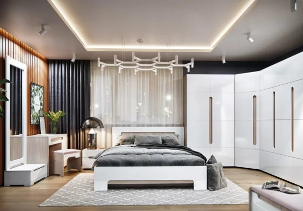 Кровать Палермо-3 ясень шимо светлый/белый глянец