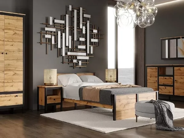 Кровать Лофт LOZ120 дуб вотан/черный