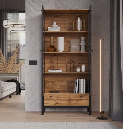 Шкаф-витрина Лофт REG2W1S дуб вотан/черный