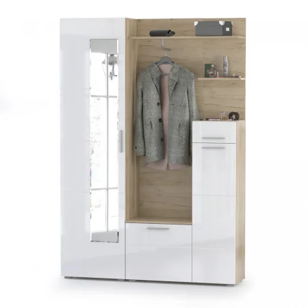 Модульная прихожая Лайн дуб крафт серый/белый глянец