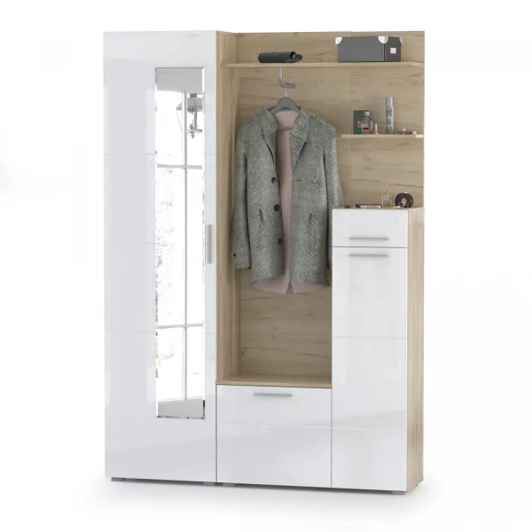 Модульная прихожая Лайн дуб крафт серый/белый глянец