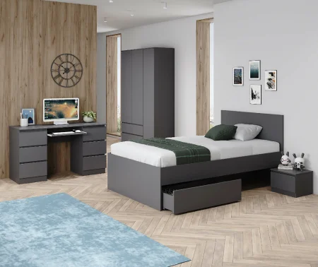 Кровать полутороспальная Мори с ящиками КРМЯ 1200.1 графит